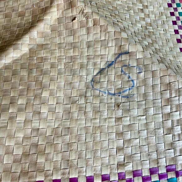 Vintage Banig Woven Mat 47 × 70 in Purple & Blue Plaid Design - Picture 3 of 11